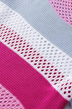 Eyelet Knit Striped Half Sleeves Top - Fashionfitz