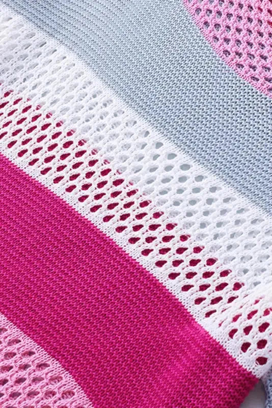 Eyelet Knit Striped Half Sleeves Top - Fashionfitz