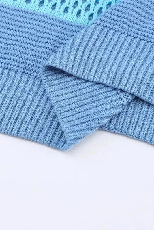 Eyelet Knit Striped Half Sleeves Top - Fashionfitz