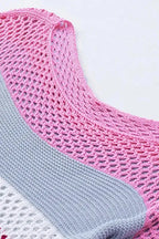 Eyelet Knit Striped Half Sleeves Top - Fashionfitz