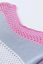 Eyelet Knit Striped Half Sleeves Top - Fashionfitz