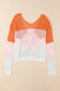 Pink color block eyelet long sleeve twisted back knit top - sweater & cardigans