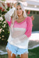 Pink color block eyelet long sleeve twisted back knit top - sweater & cardigans