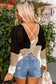 Pink color block eyelet long sleeve twisted back knit top - sweater & cardigans