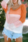 Pink color block eyelet long sleeve twisted back knit top - sweater & cardigans