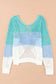 Pink color block eyelet long sleeve twisted back knit top - sweater & cardigans