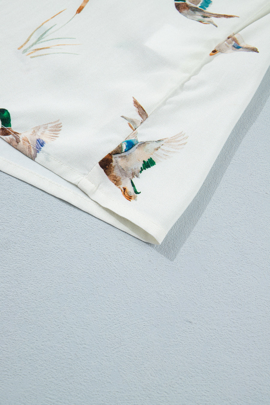 White Mallard Print Button Pocket Short Sleeve Shirt