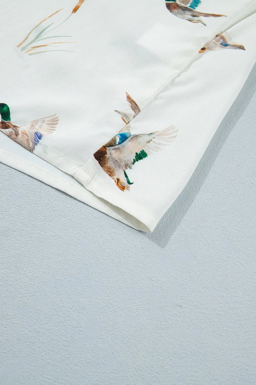 White Mallard Print Button Pocket Short Sleeve Shirt