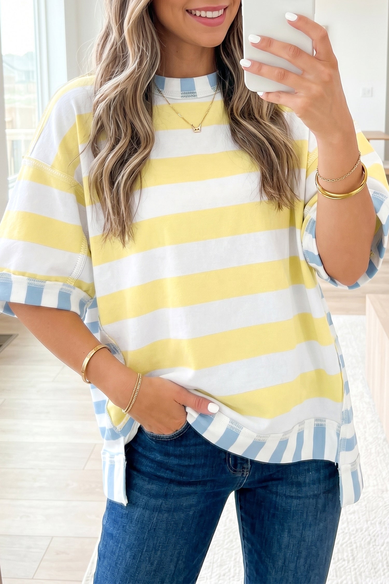 Stripe Exposed Seam Contrast Oversized Top Women UK