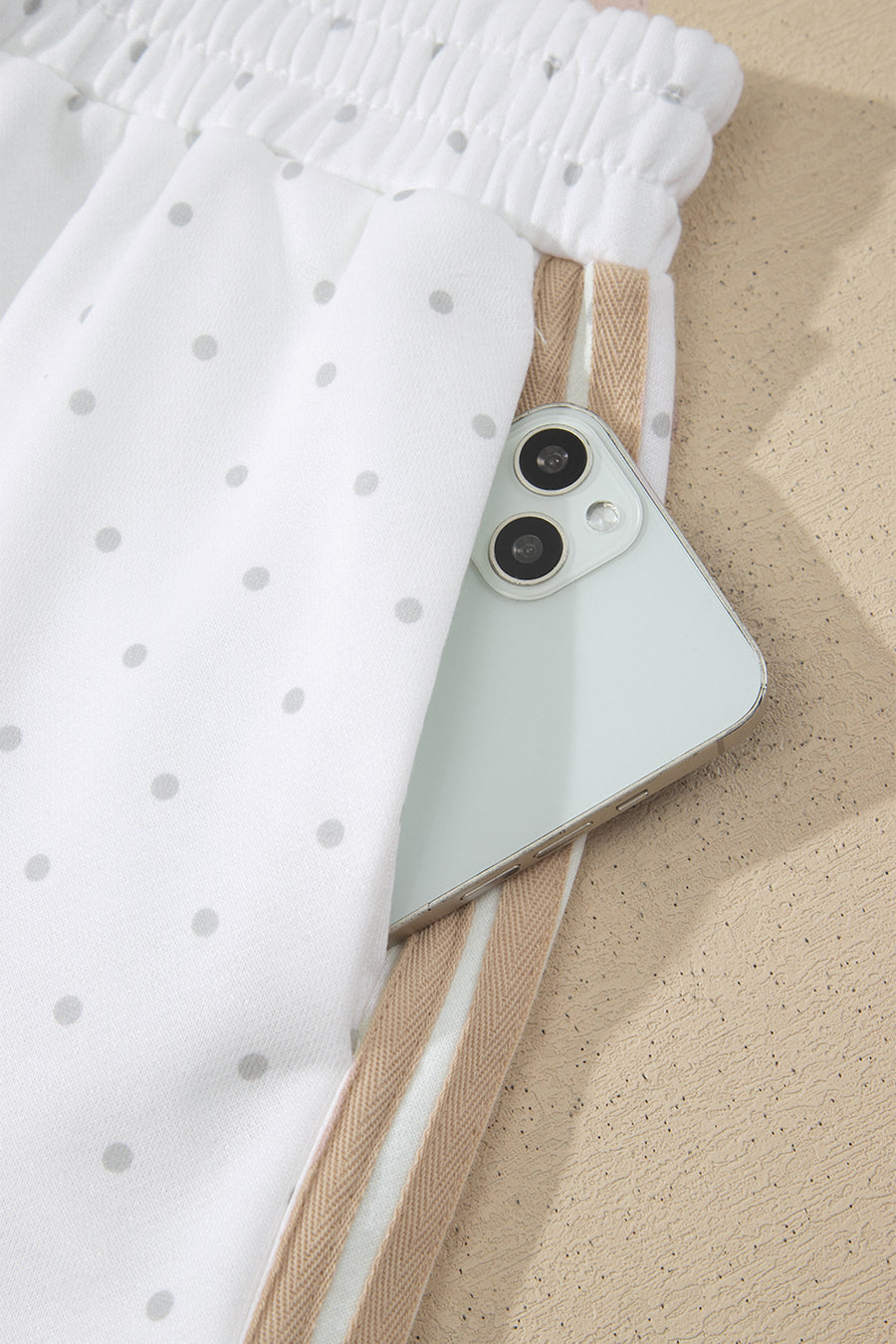 White Polka Dot Stripe Casual Sweatshirt & Shorts Set