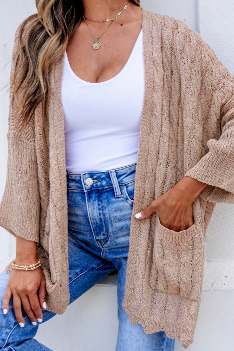 Hollowed Pattern Knit Drop Shoulder Cardigan Women UK
