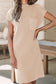Cozy Oatmeal Sweater Dress – Soft Ribbed Knit with Pockets & Short Sleeves