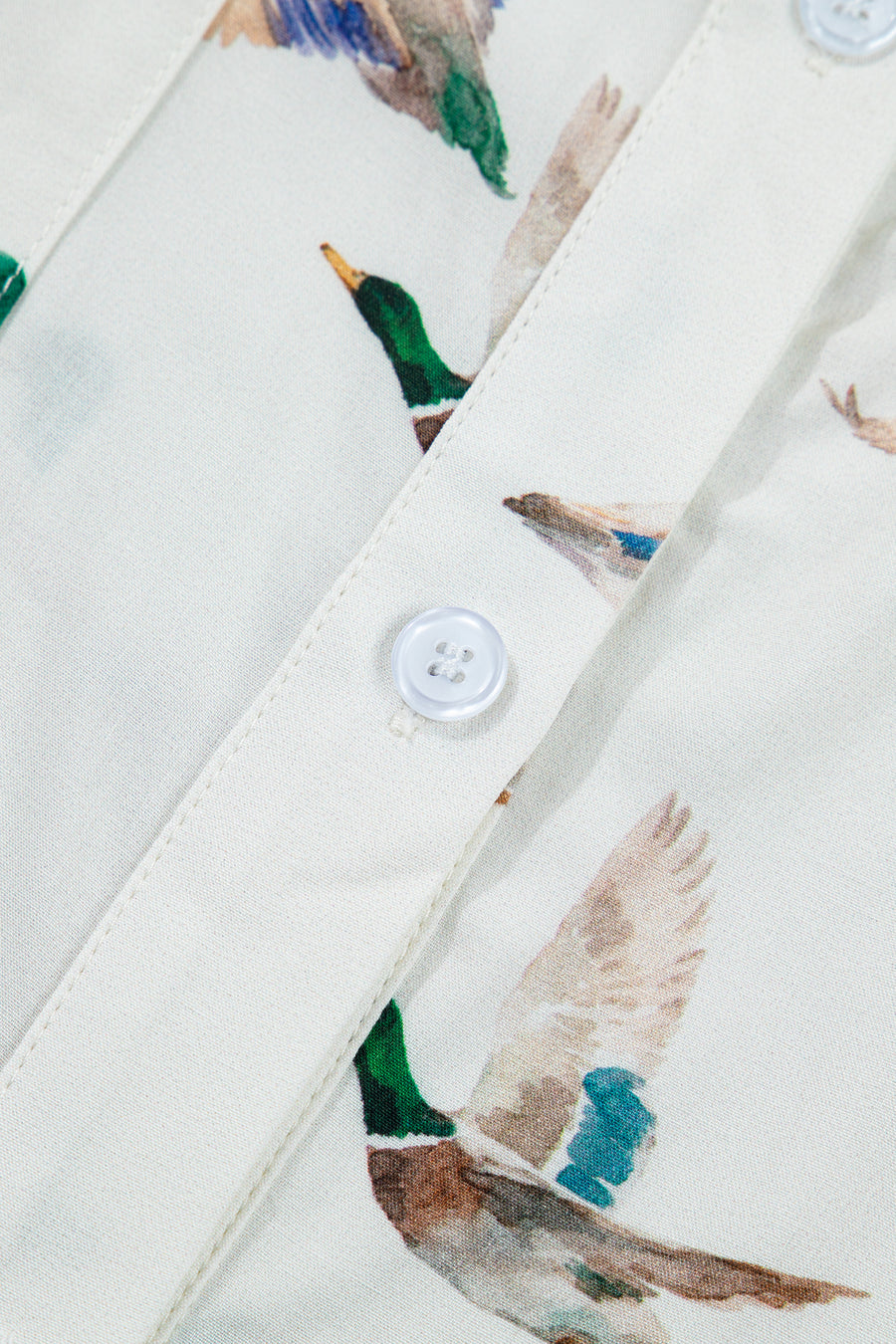 White Mallard Print Button Pocket Short Sleeve Shirt