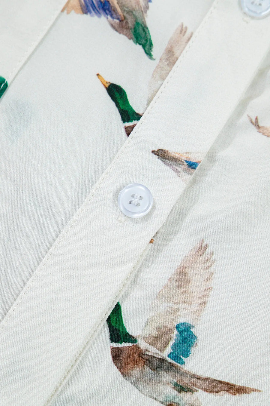 White Mallard Print Button Pocket Short Sleeve Shirt