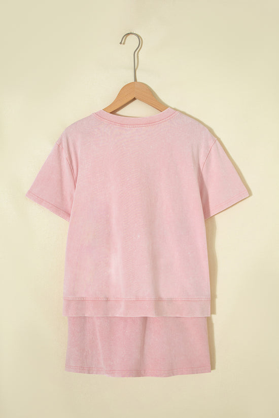 Mineral Wash V-Neck Tee Skort Set Two Piece Co-Ord High Waist Split Mini