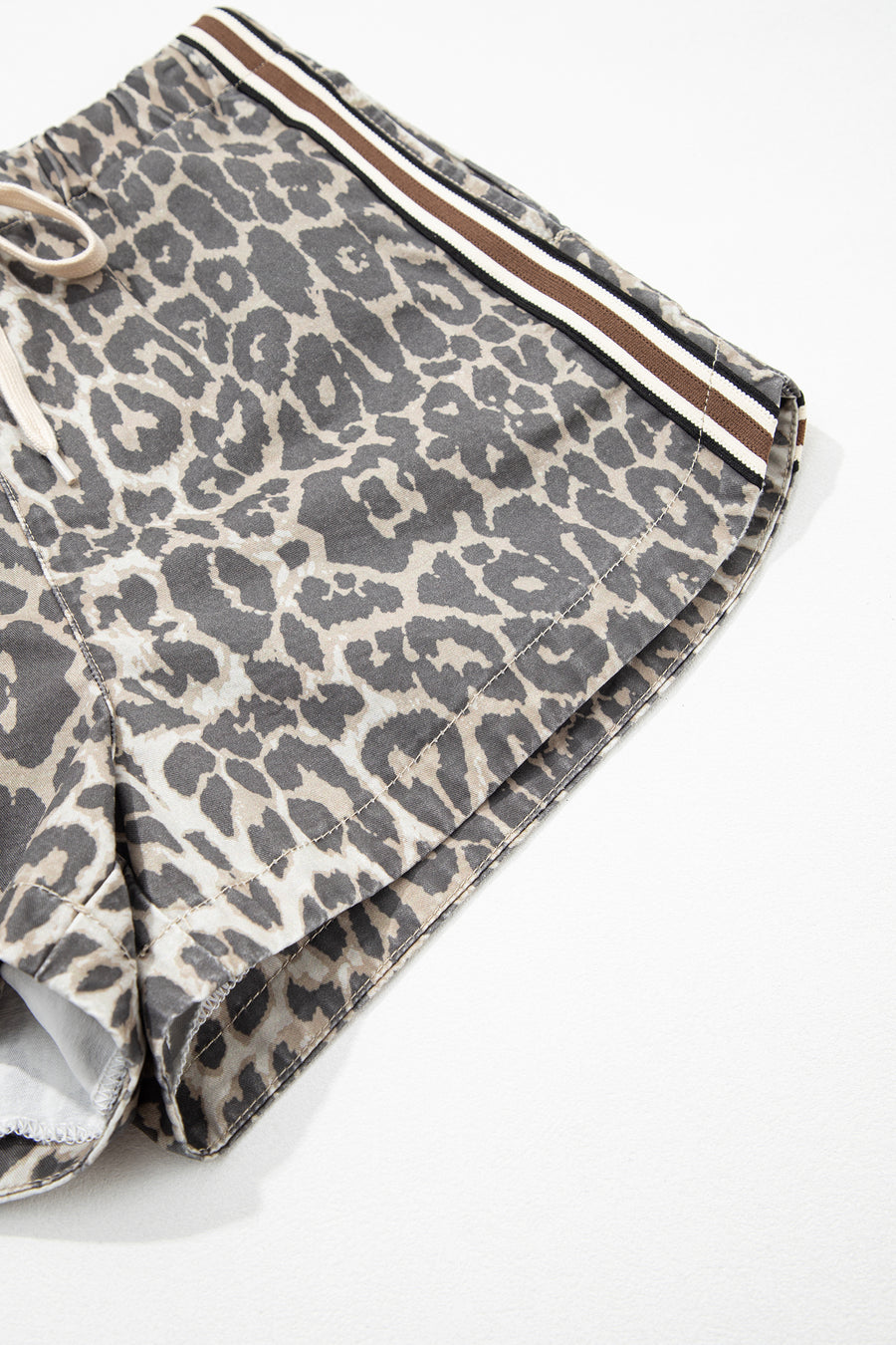 Leopard Stripe Drawstring High Waist Denim Shorts Women UK