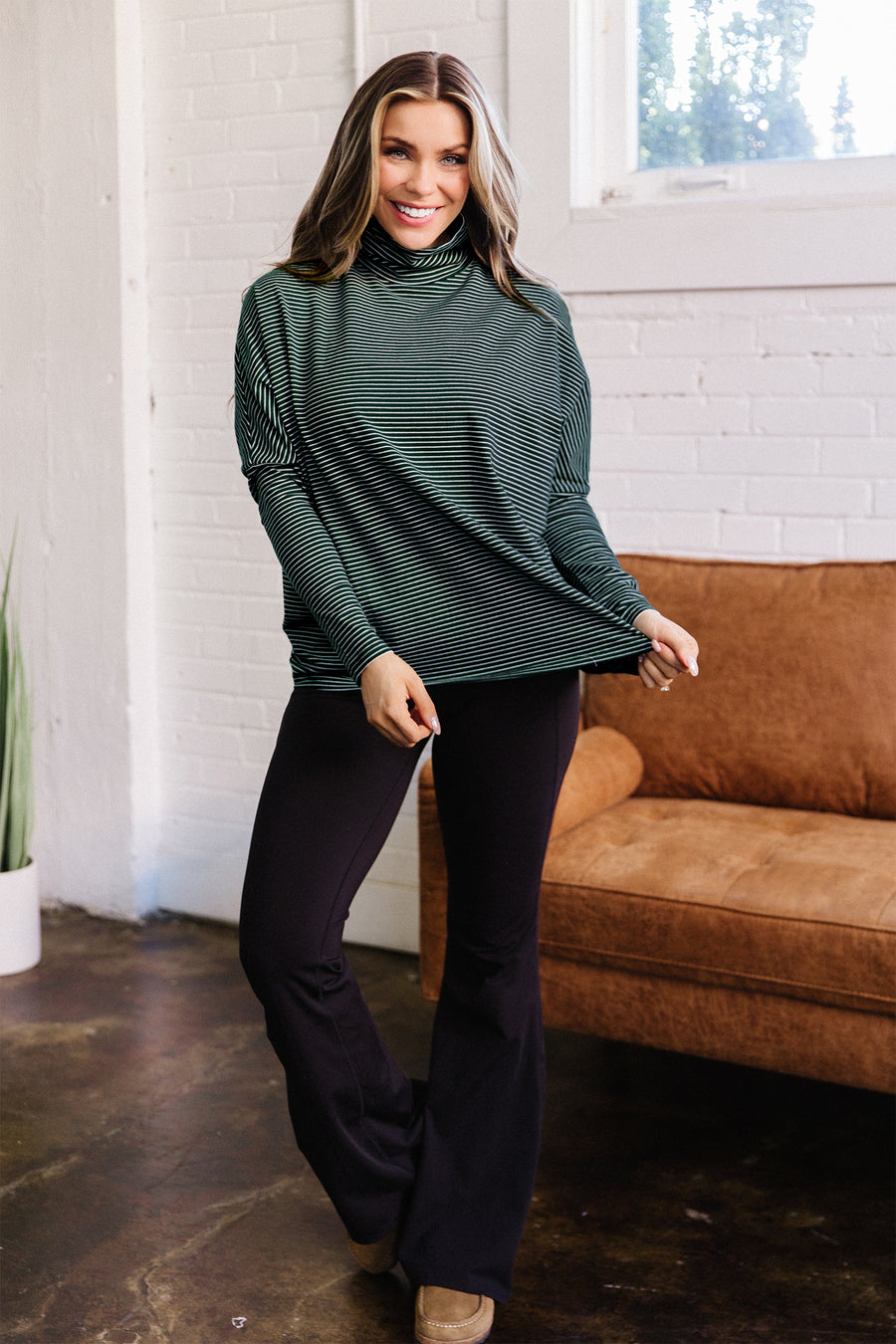 Green stripe dropped shoulder top full length — Fashionfitz UK