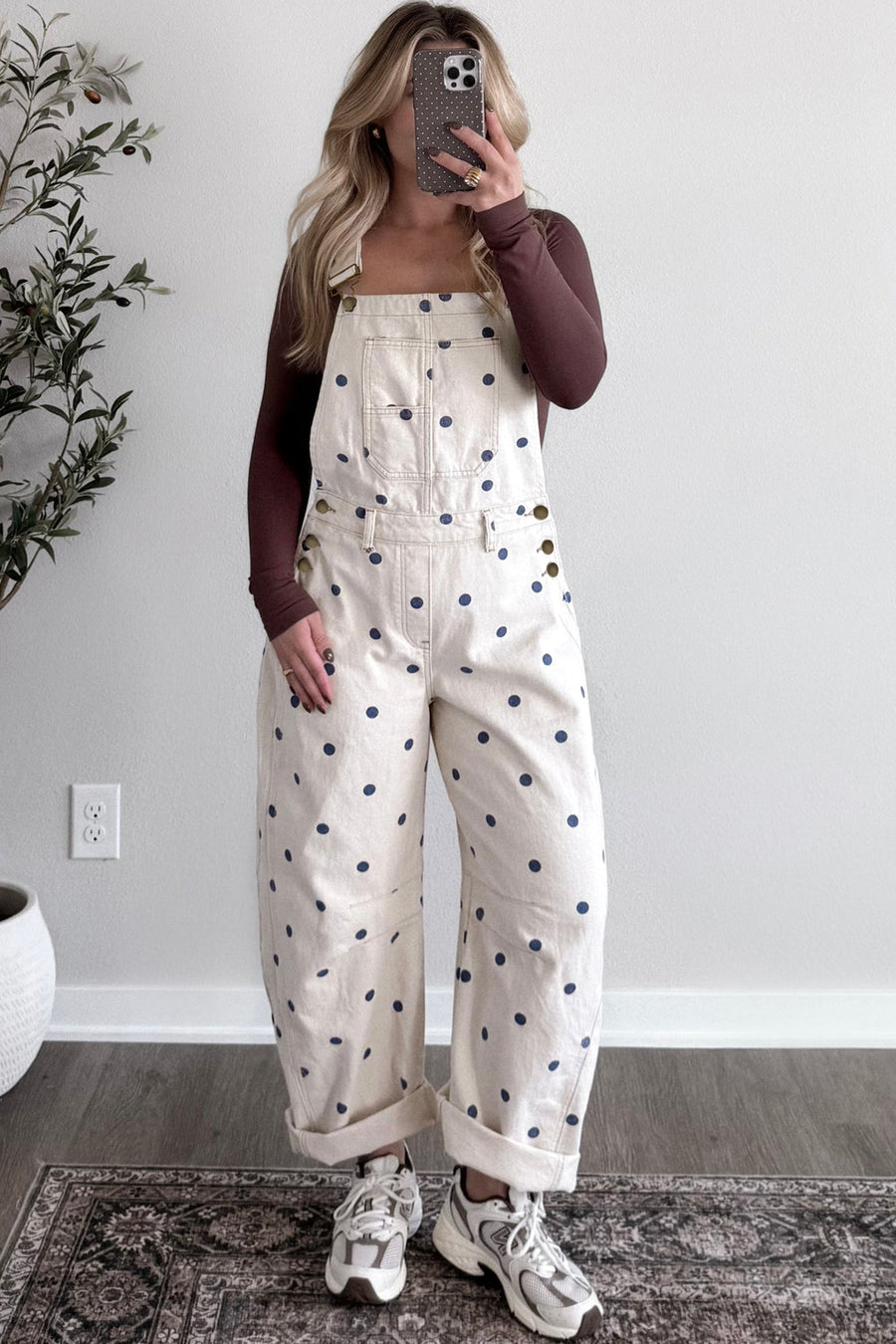 Polka Dot Denim Barrel Overalls Jumpsuit Women UK