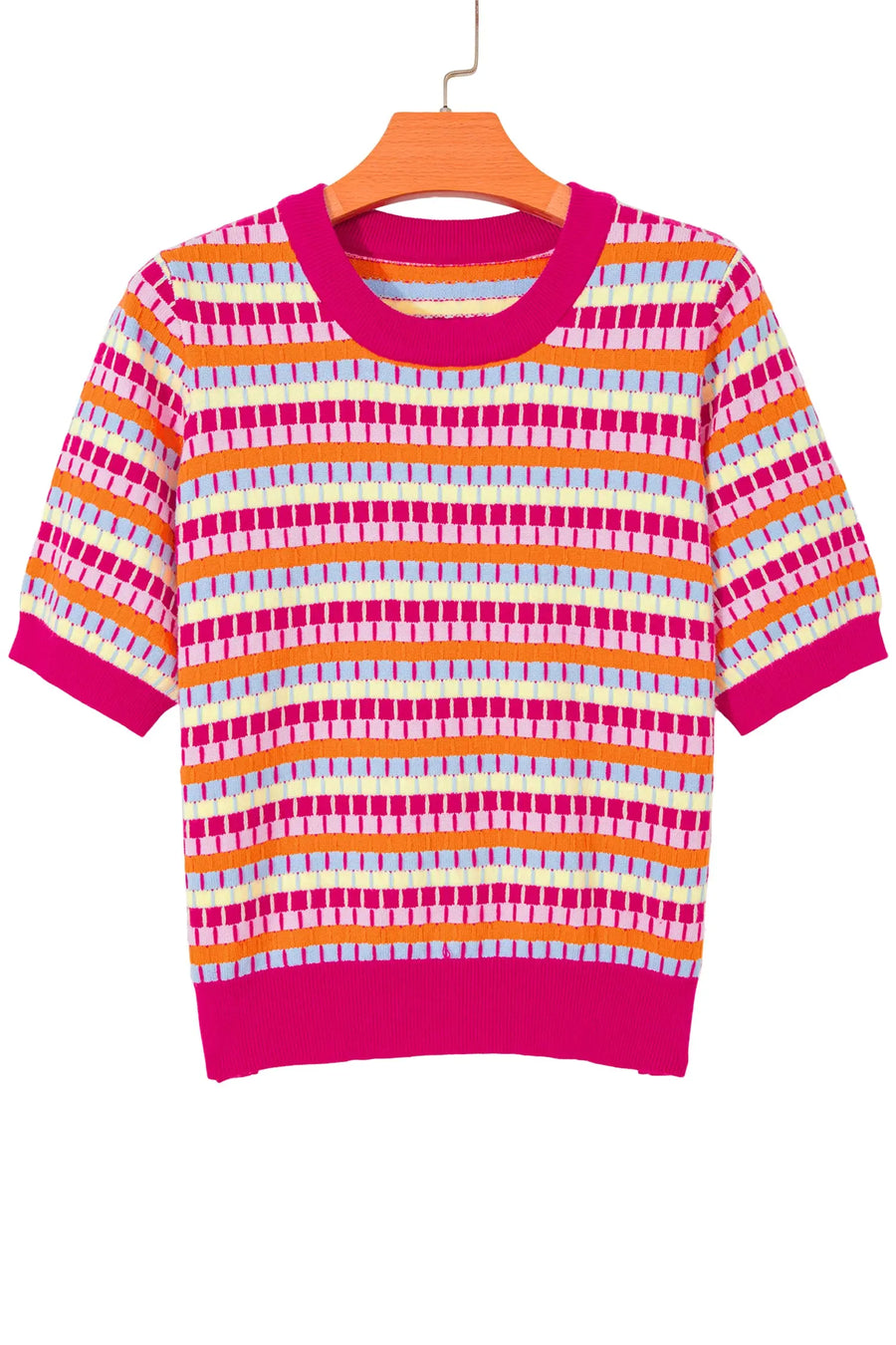 Abstract striped knit short sleeve sweater sweaters