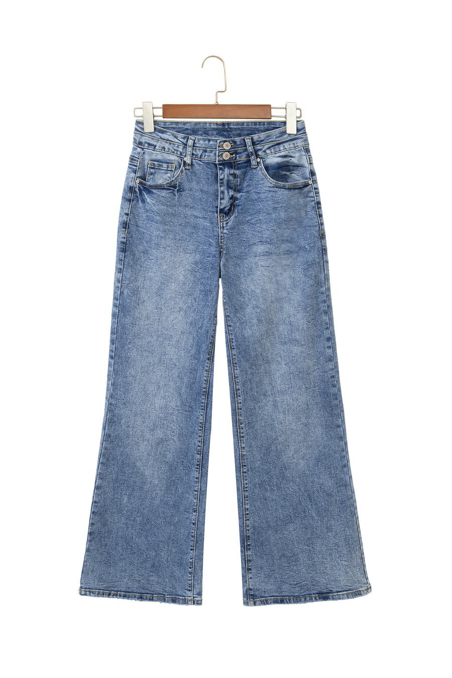 Acid Wash Pocket Detail High Waist Flare Jeans Women UK