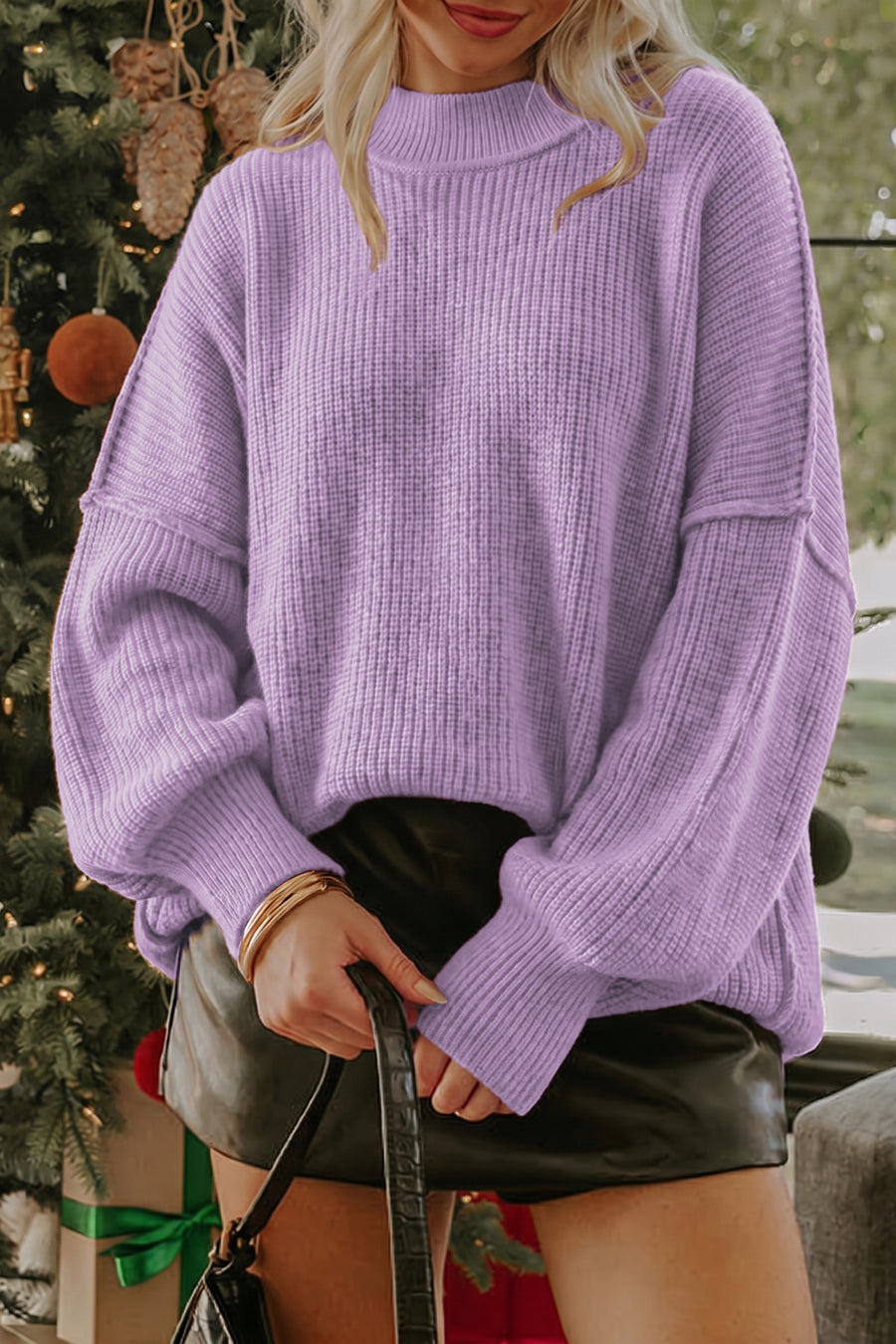 Mock Neck Oversized Tunic Sweater Women UK