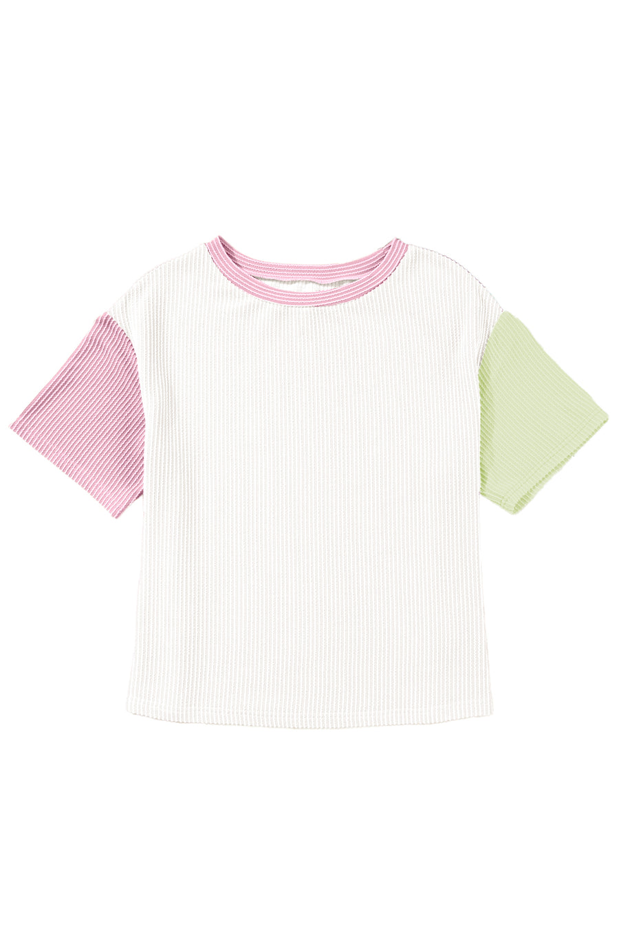 White Corded Colorblock Crewneck Tee