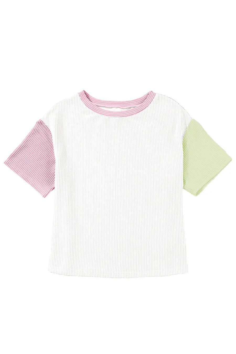 White Corded Colorblock Crewneck Tee — angled view | Fashionfitz UK