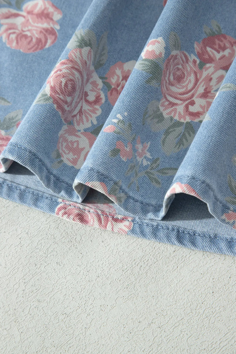 Floral Denim Short Sleeve Top and Shorts Set Women UK — front detail | Fashionfitz UK