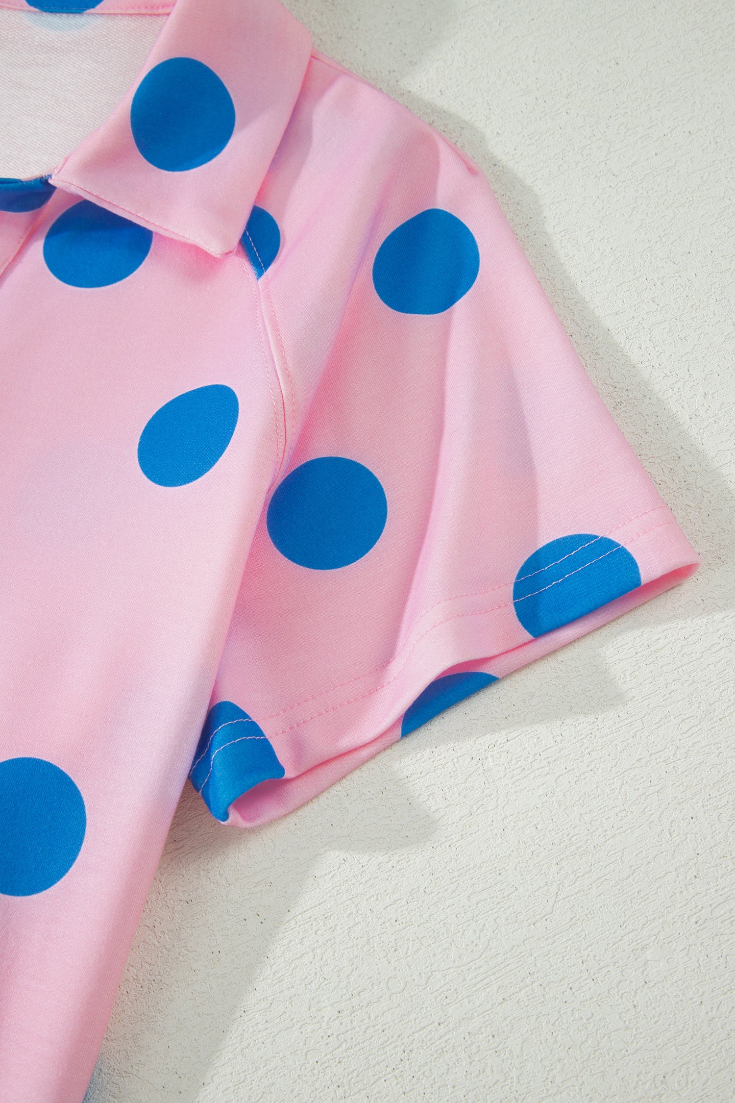 Polka Dot V Neck Short Sleeve Tee High Waist Drawstring Shorts Set