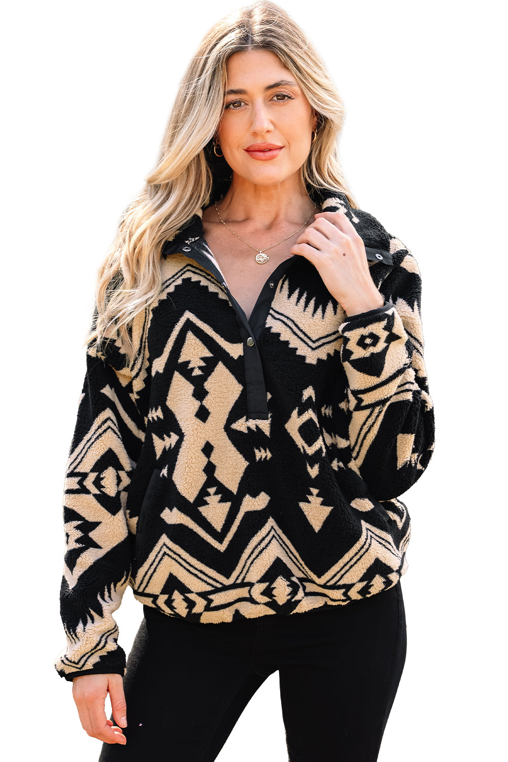 Aztec Pattern Plush Sweatshirt – Half Zip