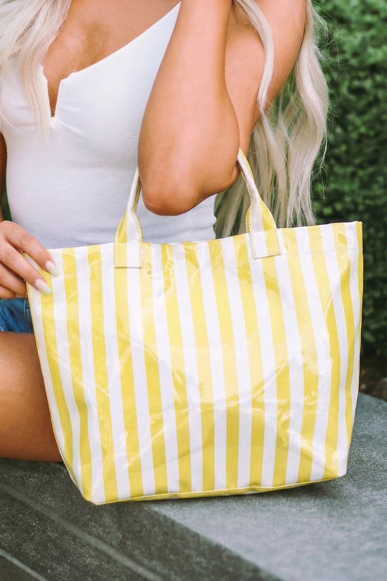 Rainbow Glossy Striped Vinyl Large Tote Bag Women UK