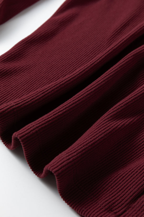 Brown Ribbed Long Sleeve Crop Top