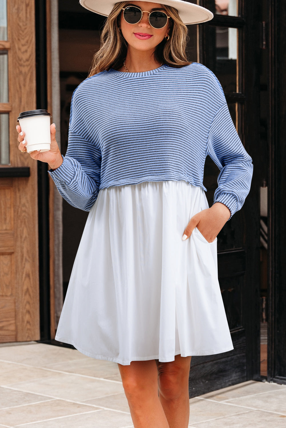 Cobalt Stripe Pleated Dress