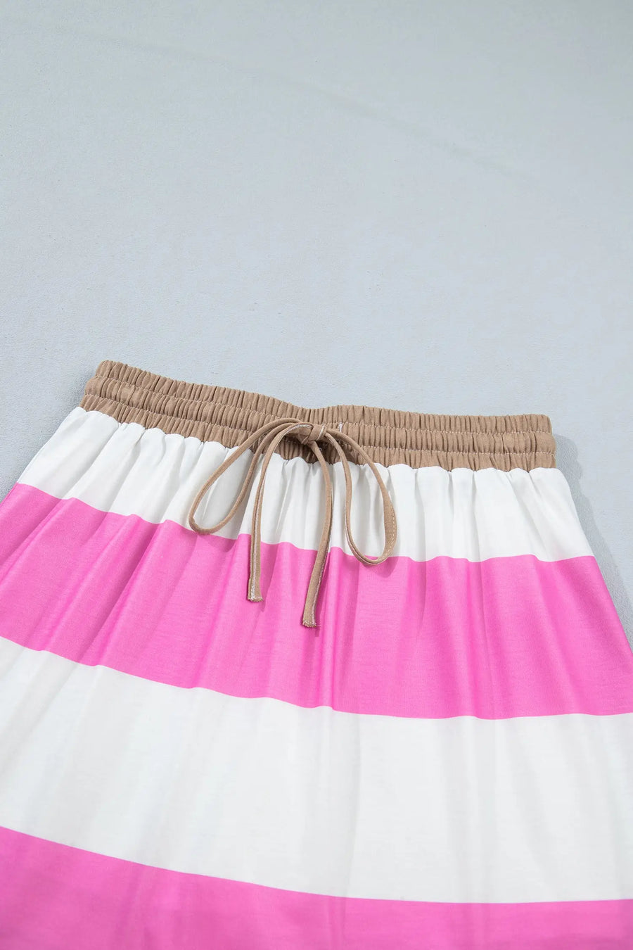 Rose Stripe Colorblock Trim Polo Tee Drawstring Mini Skirt 2pcs Set
