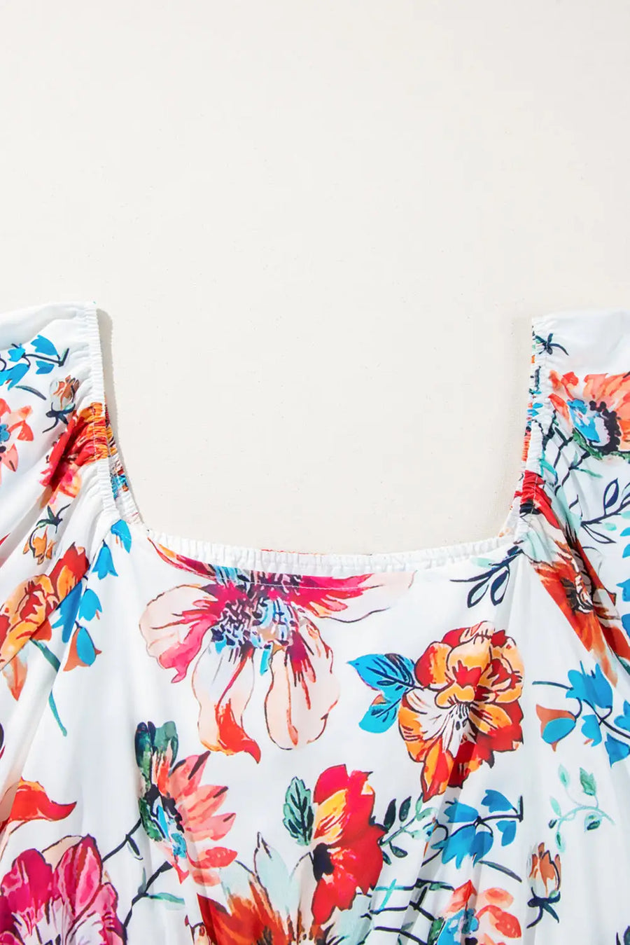 White Floral Puff Sleeve Plus Size Midi Dress Women UK