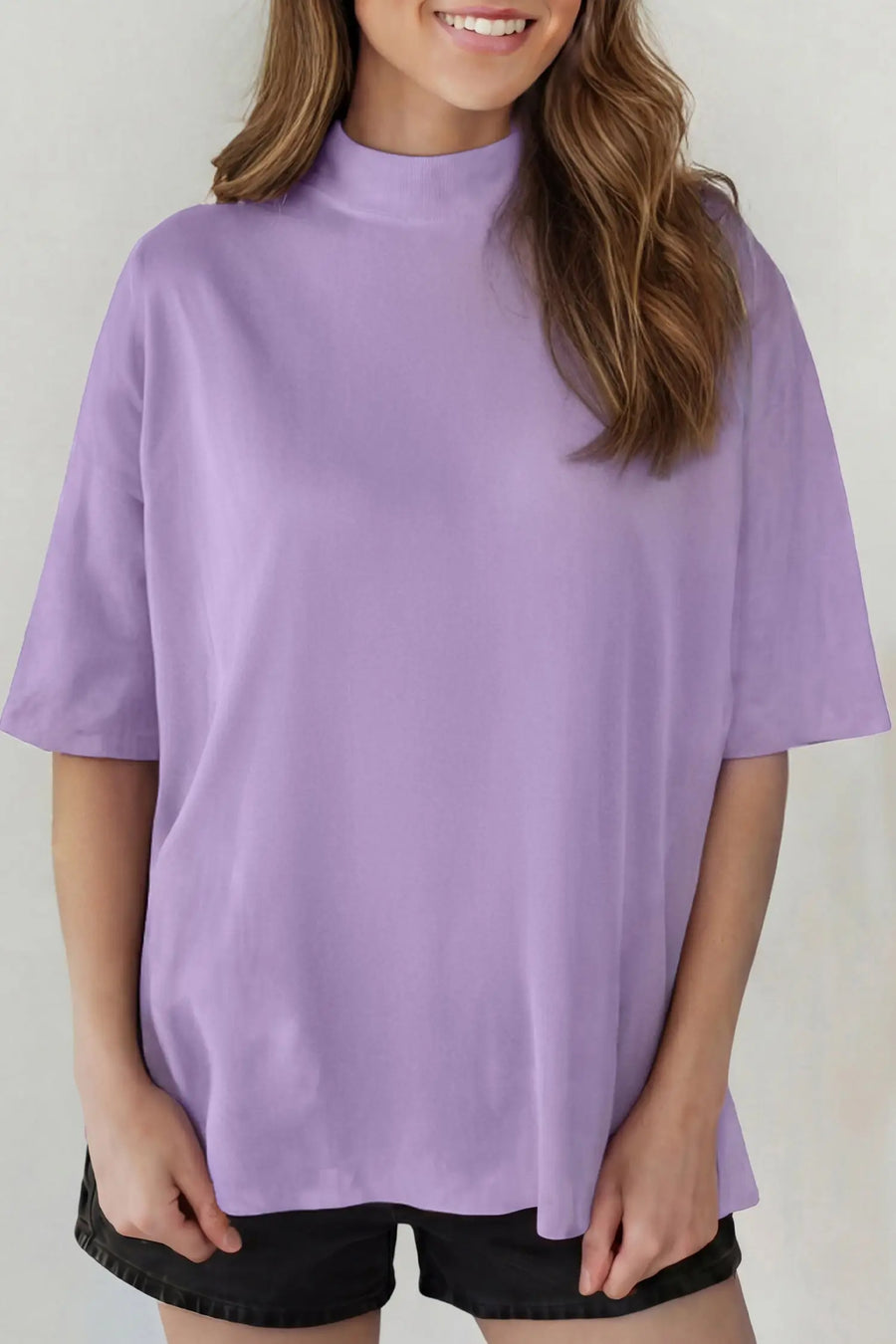 Solid Colour Oversized High Neck Tee Women UK