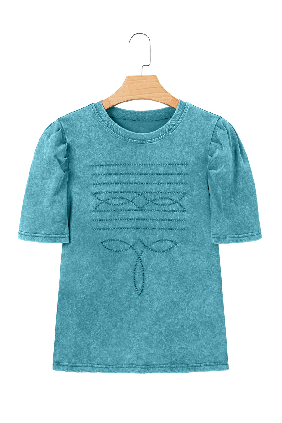 Mineral Wash Western Embroidered Puff Sleeve Cotton Tee — lifestyle shot | Fashionfitz UK