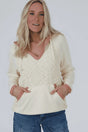 Women’s white contrast trim crochet knit hoodie | fadhionfitz