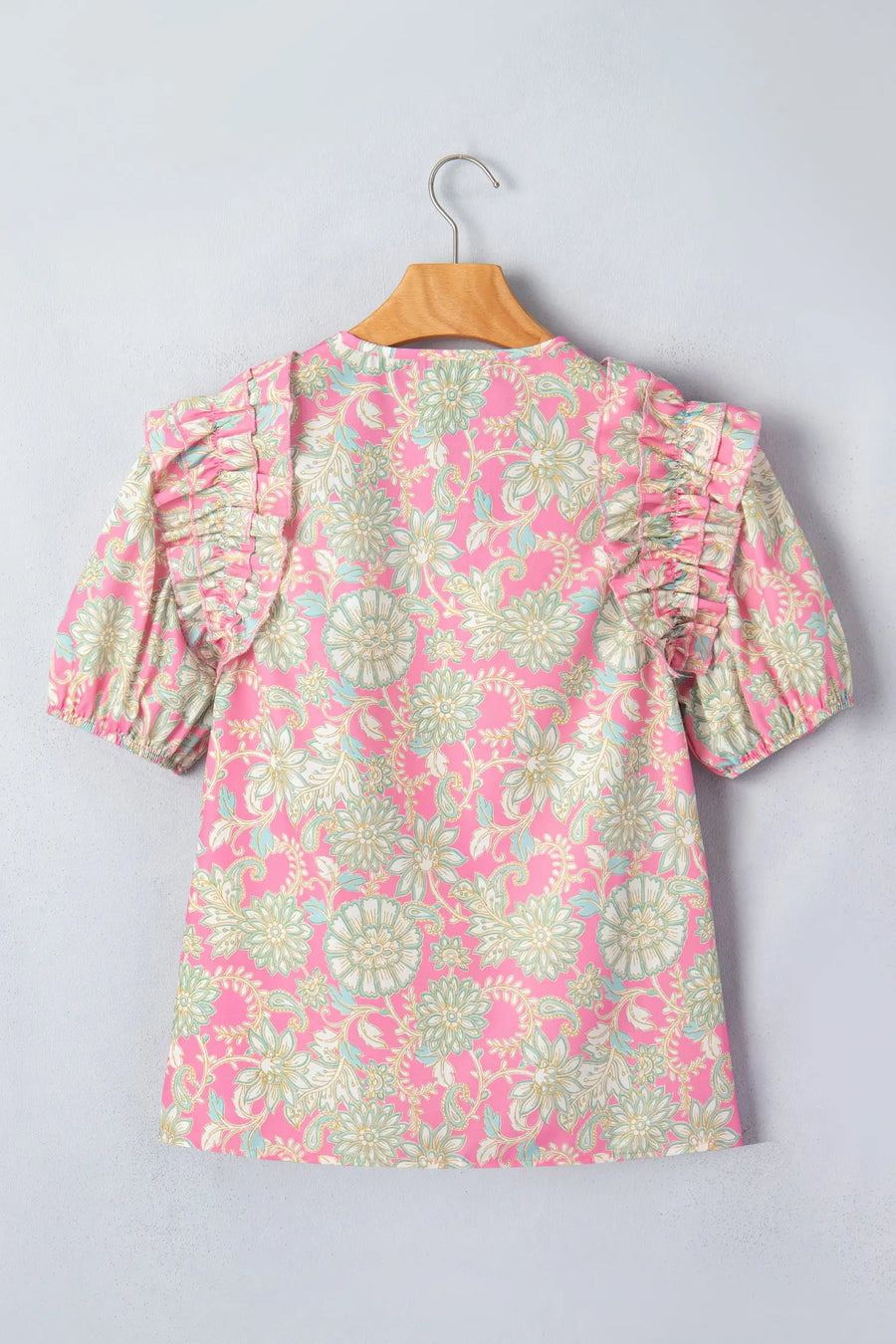 Floral Tie V-Neck Puff Sleeve Blouse Women UK — close-up detail | Fashionfitz UK