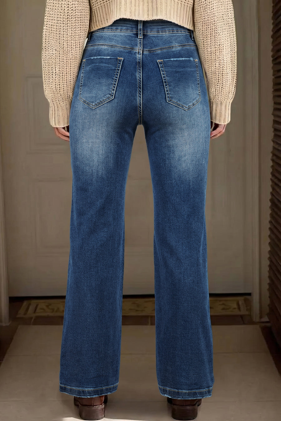 Acid Washed Straight Leg Full Length Jeans Women UK