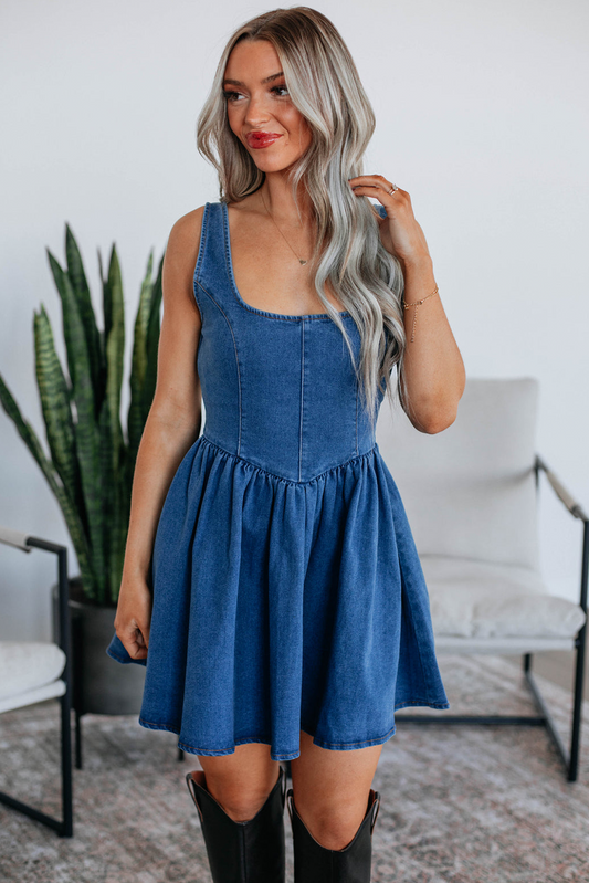 Bowback Denim A-Line Dress