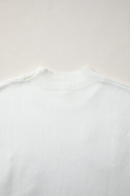 Corded horseshoe western sweater ribbed mock neck short sleeve loose knit sweaters