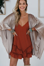 Open Front Draped Velvet Kimono