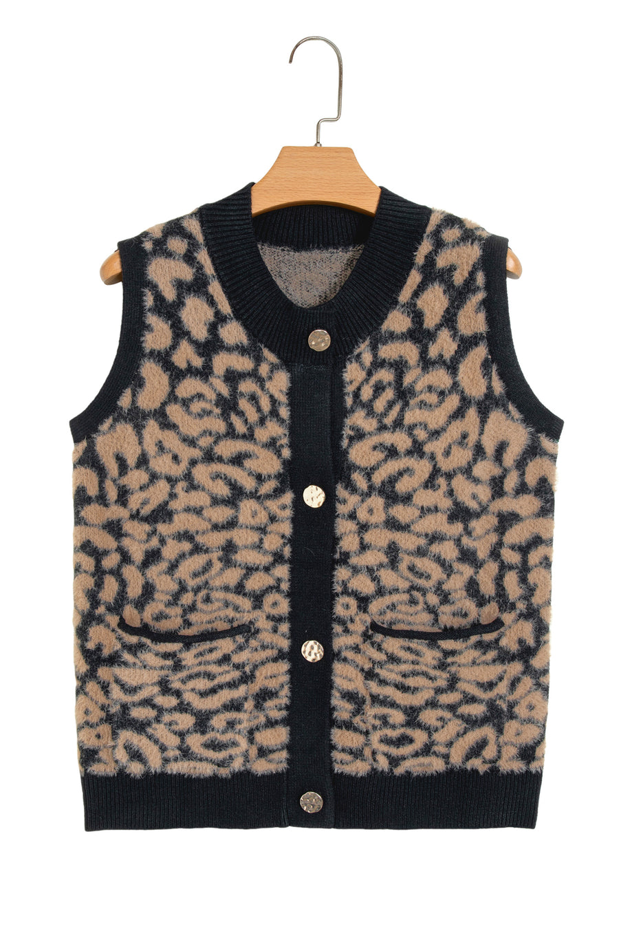 Leopard Print Knit Sleeveless Sweater Vest