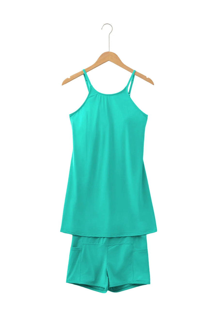 Solid Colour Tunic Tank Dress & Athletic Shorts Set Women UK