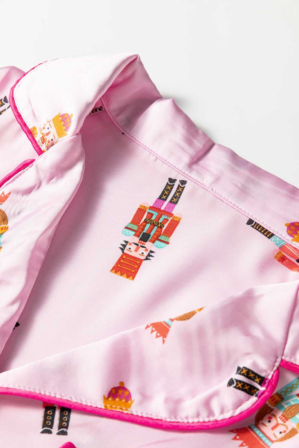 Collar and button detail on pink Nutcracker pyjama set