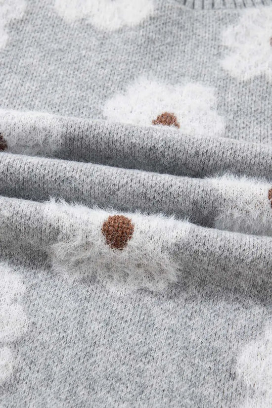 Oversized grey floral knit jumper – v‑neck sweaters