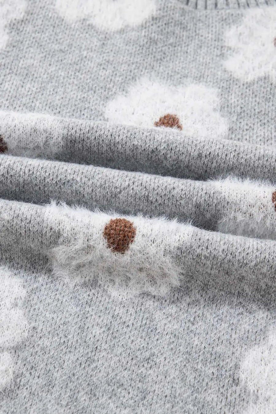 Oversized grey floral knit jumper – v‑neck sweaters
