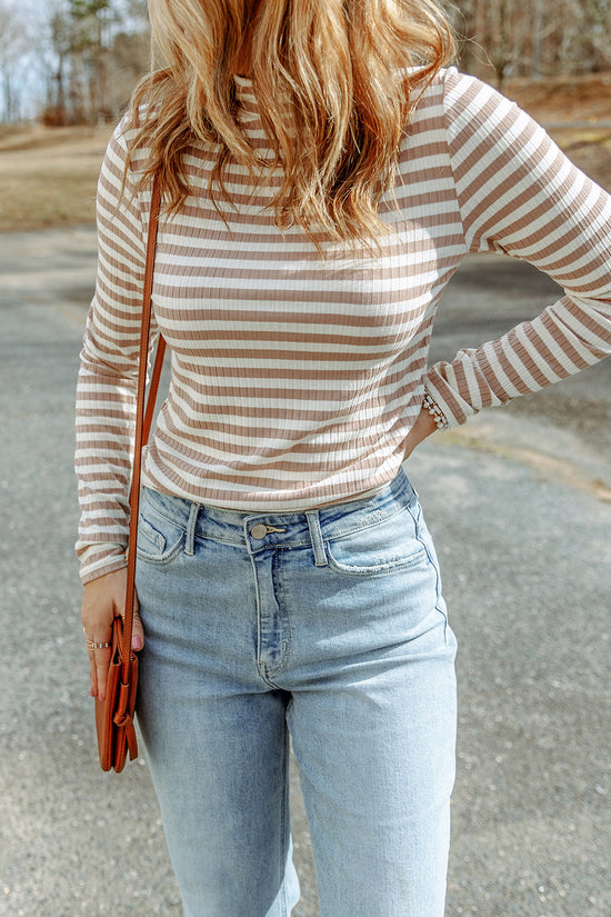 Striped Textured Knit Long Sleeve Tee