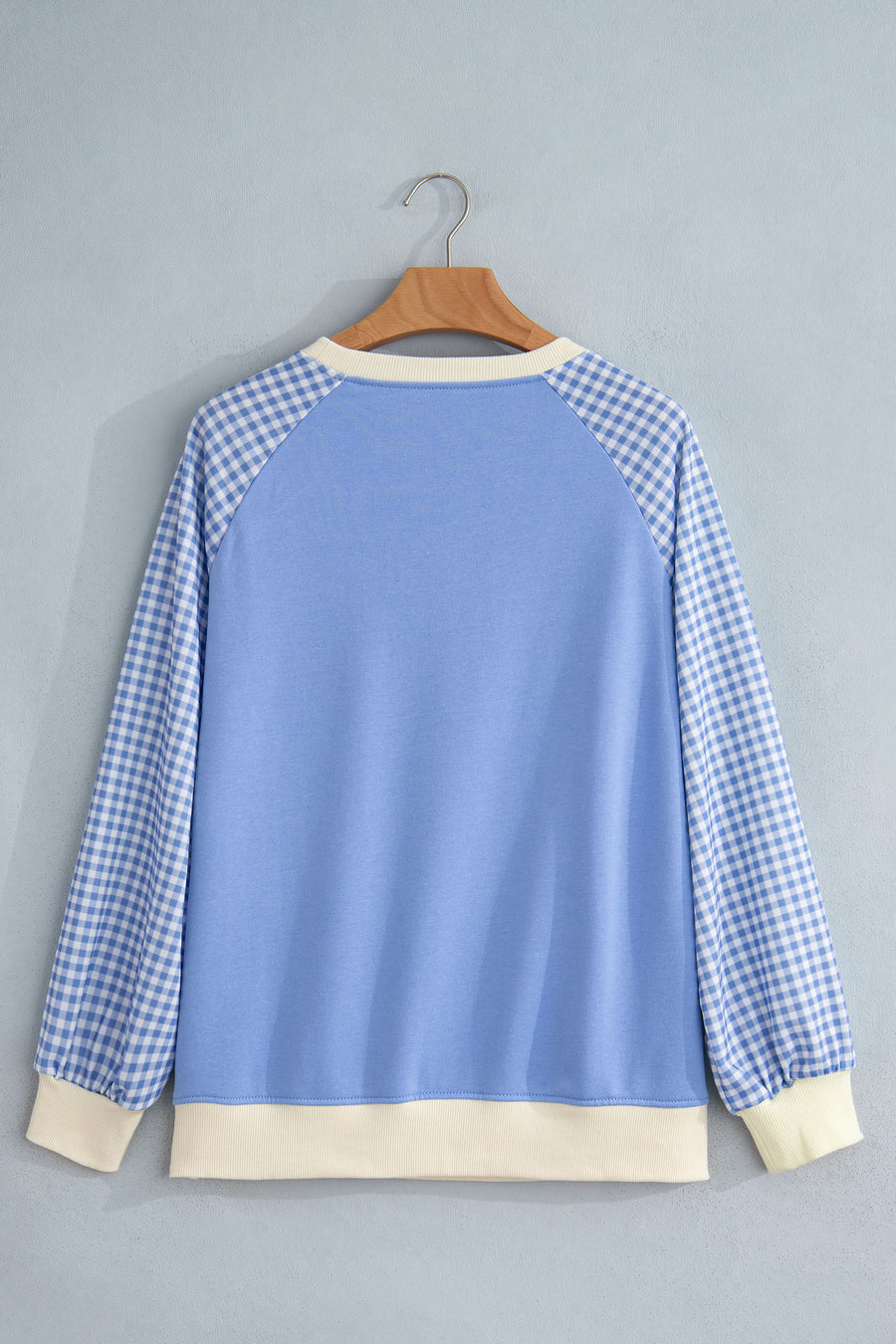 Beige Plaid Colour Block Raglan Pullover Sweatshirt Women UK